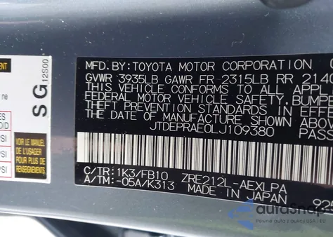 2020 Toyota Corolla Le from USA, damaged, VIN JTDEPRAE0LJ109380